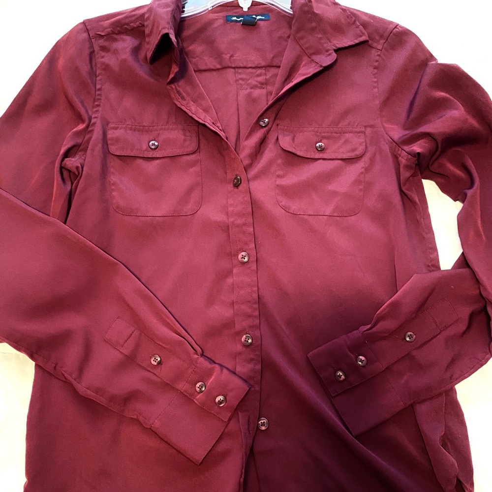 Burgundy button silky top
